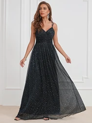 Unithorse Sparkling Mesh Bridesmaid Dress With Round Sequins, Open Back And Spaghetti Straps