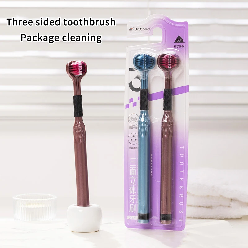 

Зубная щетка с мягкой щетиной и тройной 3D-насадкой для взрослых со скребком для языка, ручная, для домашнего ухода