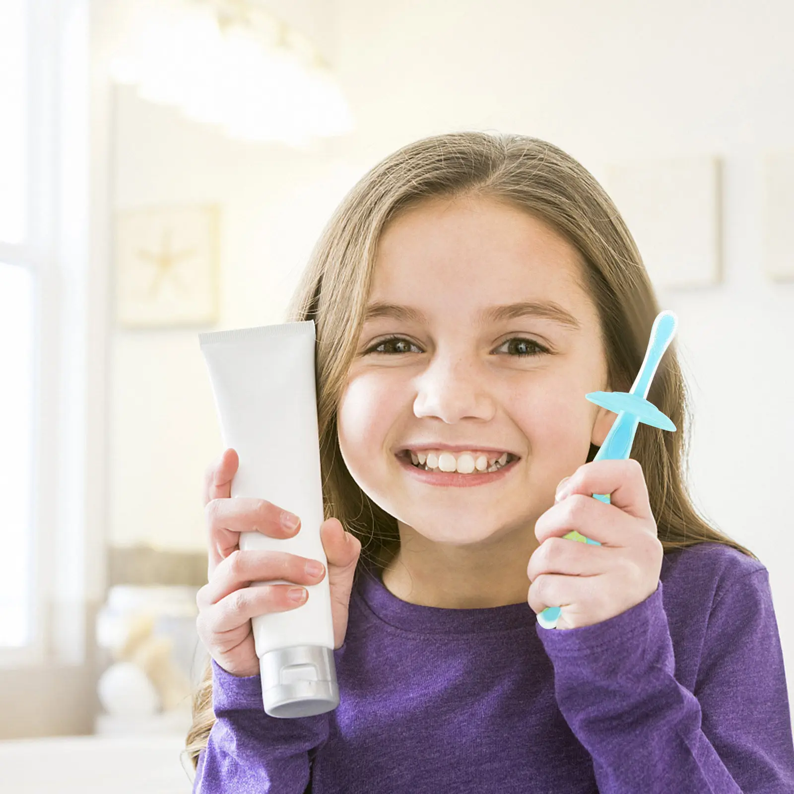 

U-Shaped Kids Toothbrush Non-Slip Ergonomic Handle Soft Bristles Tongue Scraper for Toddlers Teeth Cleaning Brush Skyblue