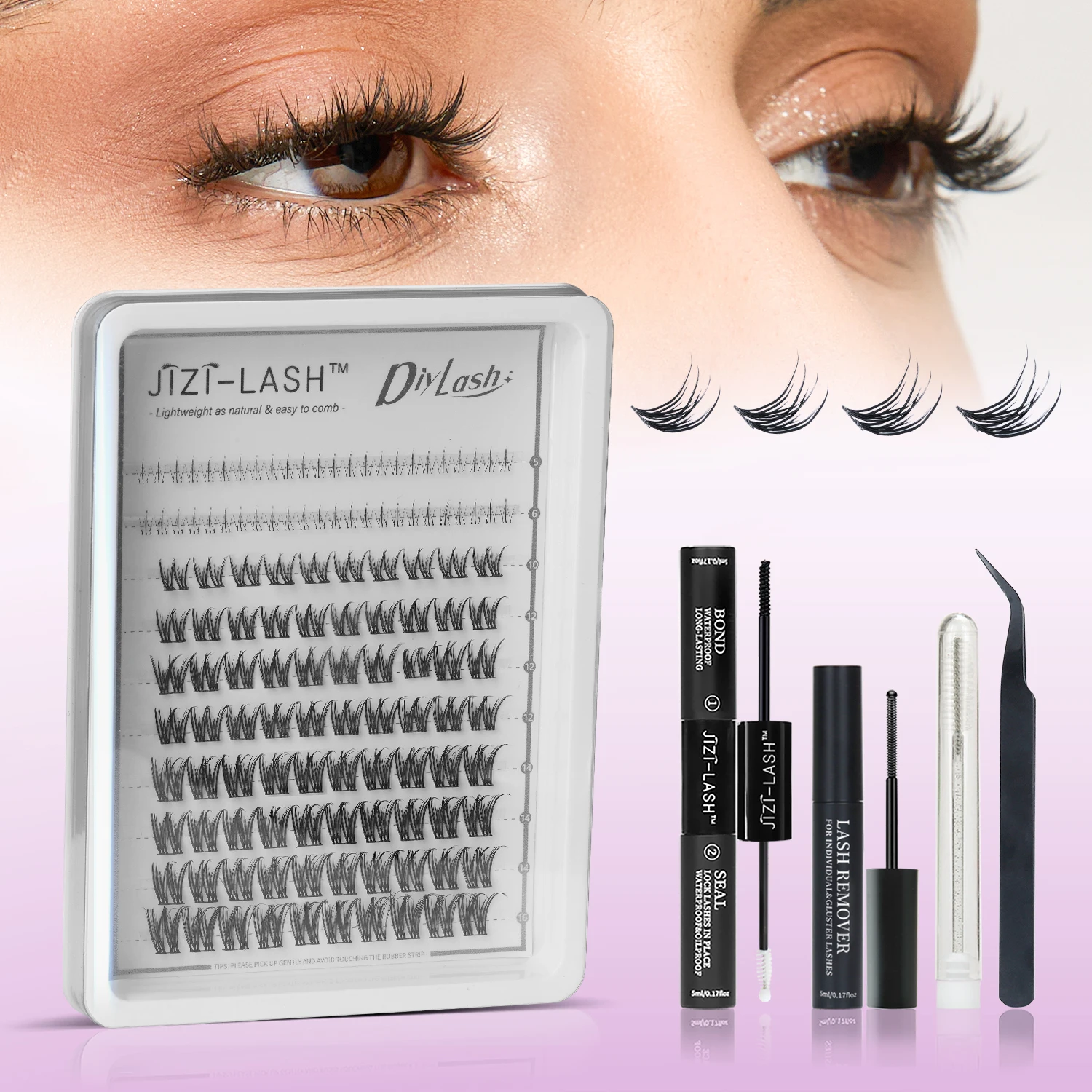 

JIZI-LASH Eyelash Extension Kit CC Curl Individual Lashes Clusters Lash Bond&Seal Faux Cils Fake Eyelashes Beauty Makeup Set
