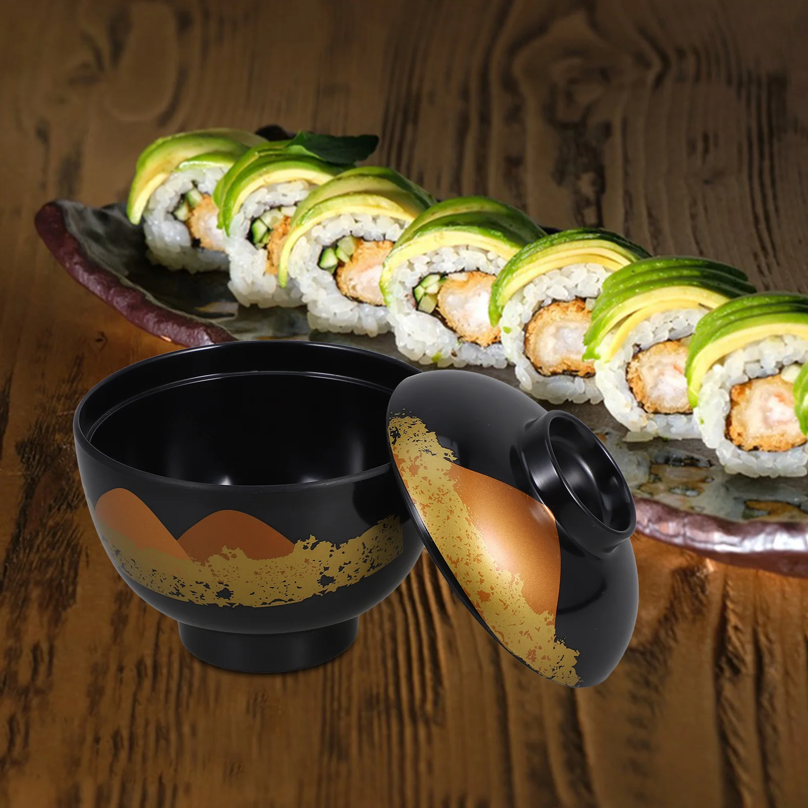 

Traditional Japanese Soup Bowl Melamine Lidded Food Storage Container Ideal for Home Restaurant Dining Table Miso Soup Bowl