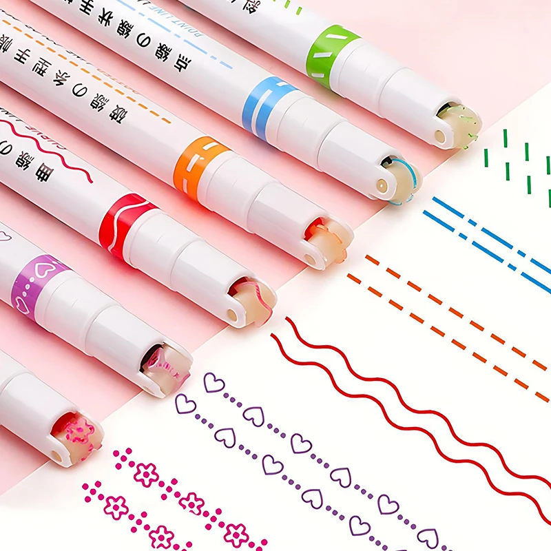 3PCS/Set Flower Shape Outline Highlighter Contour Pen Multiple Shaped Decorative Curve Marker Drawing Prop School Stationery ZYF
