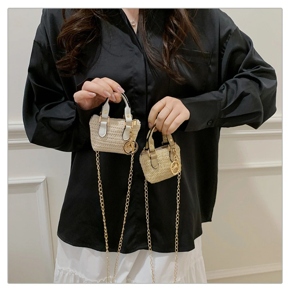 

Квадратная сумка из натуральной соломки, плетеная сумка-тоут из ротанга, шикарная мини-сумочка для пляжного отдыха, повседневных прогулок и ежедневного использования