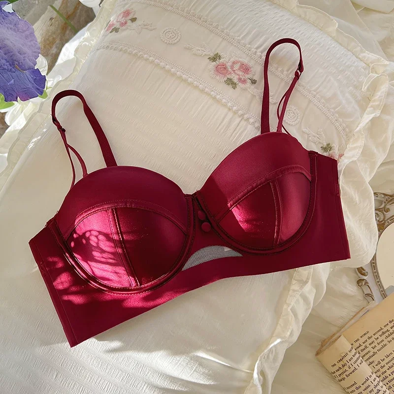 MOYISU Rotes Push-up-BH-Set im VS-Stil, sexy Minimizer-Dessous, kabellos, verbessert die kleine Brust, Vintage-Retro-Sternzeichen-Geschenk, Höschen und Ste
