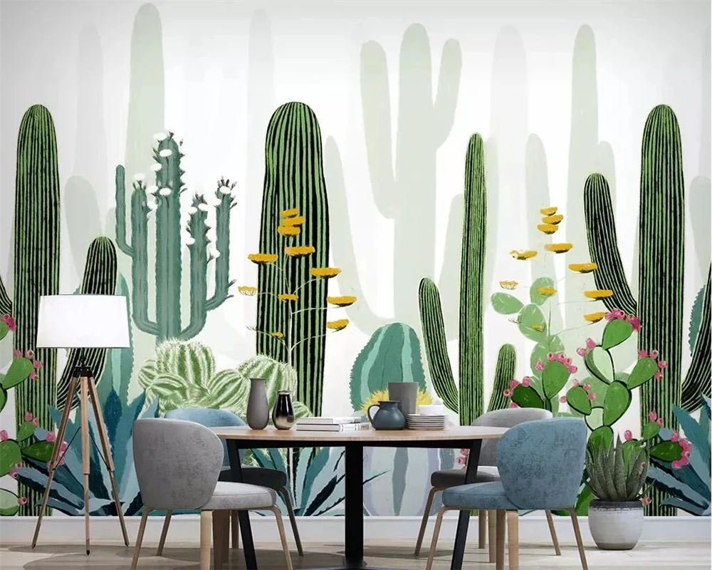 

Customized wallpaper 3D hand-painted Nordic tropical plant cactus bedroom Mural green Living room sofa TV background restaurant