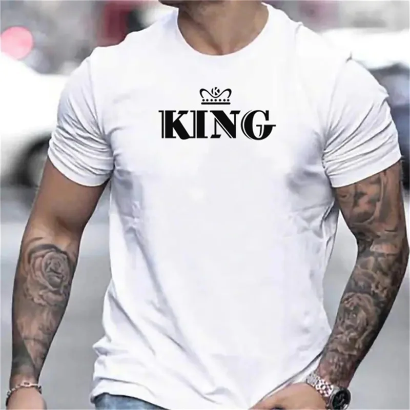 Fashionable Men's T-shirt 3D Printed Letter King Casual Street Short Sleeved O-neck Top T-shirt Summer Breathable Loose Clothing