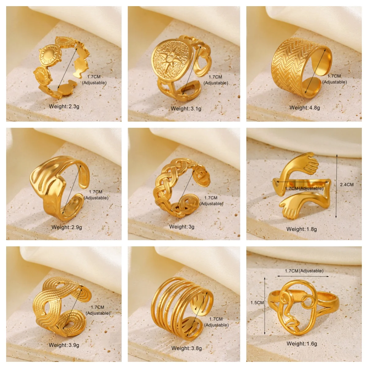 Irregular Geometric Cross Line Open Ring Titanium Steel Adjustable Ring for Women Unique Minimalist Stackable Jewelry