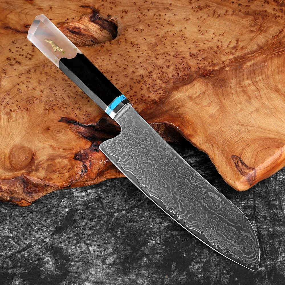 

Японский 7-дюймовый нож Santoku из дамасской стали, профессиональный кухонный нож шеф-повара, острый кухонный нож с эргономичной восьмиугольной ручкой