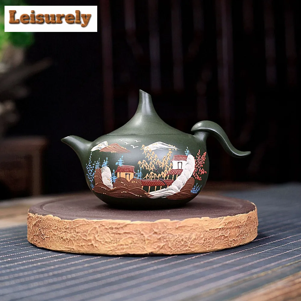 

300ml Yixing Famous Purple Clay Teapots Handmade Flyer Pot Raw Ore Green Mud Beauty Kettle Chinese Zisha Tea Set Exquisite Gifts