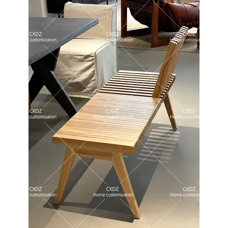 Solid Wood Folding Dining Table Bench with Backrest Simple Casual Restaurant Furniture Medieval Style Shoe Changing Stool