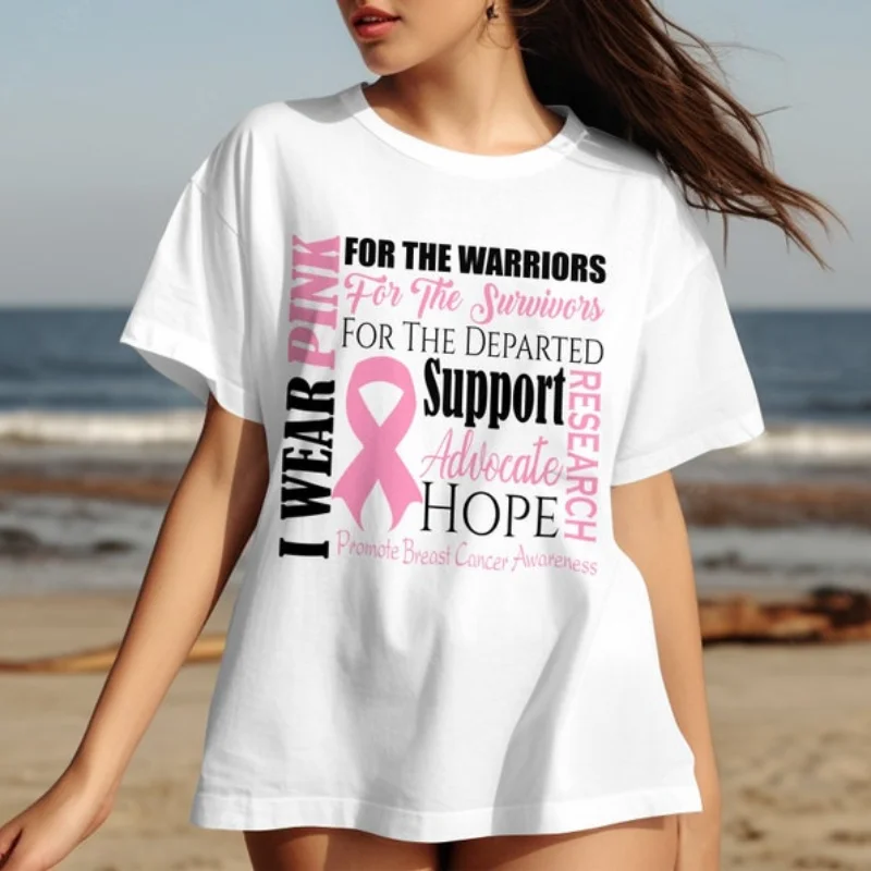 Pink T Shirts Gift for Support of Breast Cancer Survivor Awareness Shirt Gift for Breast Cancer Survivor Pink Ribbon Cotton Tee