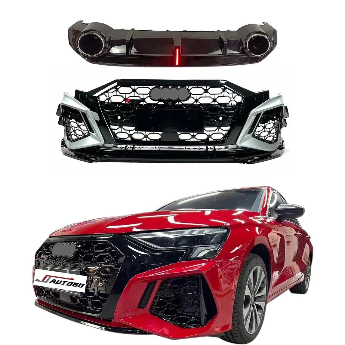 

Auto Modification Conversion Body Kit For Audi A3 8Y 20-22 Update to Racing Sport RS3 Honeycomb Style Front Bumper+Diffuser assy