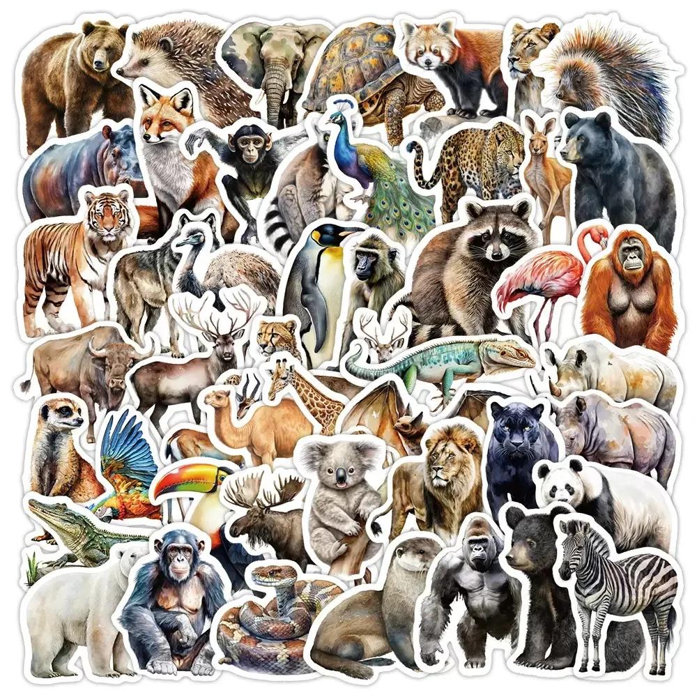 10/50/100pcs Mixed Cute Funny Zoo Wild Animals Stickers Aesthetic For Kids Toy DIY Skateboard Laptop Phone Car Decals Sticker