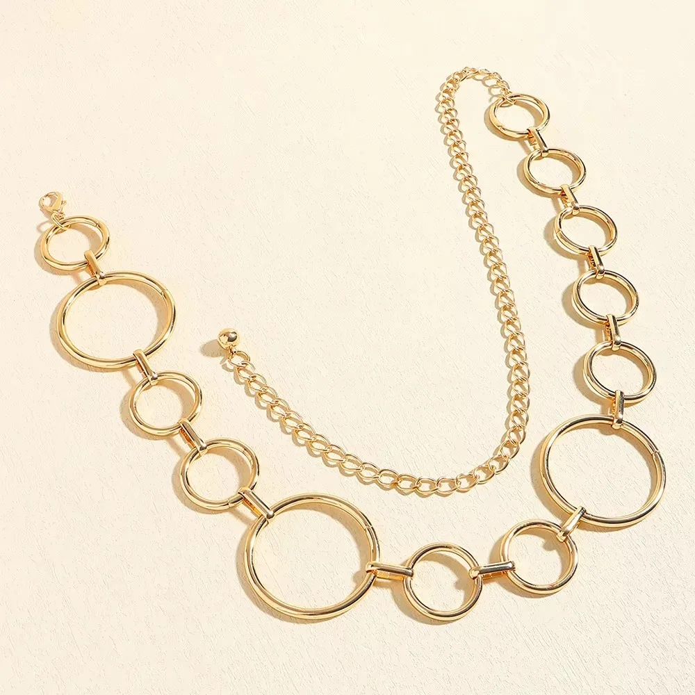 سلسلة الخصر النسائية الفاخرة تصميم بسيط شكل دائرة كبيرة سلسلة معدنية قابل للتعديل فستان الخصر سلسلة الإكسسوارات حزام #5
