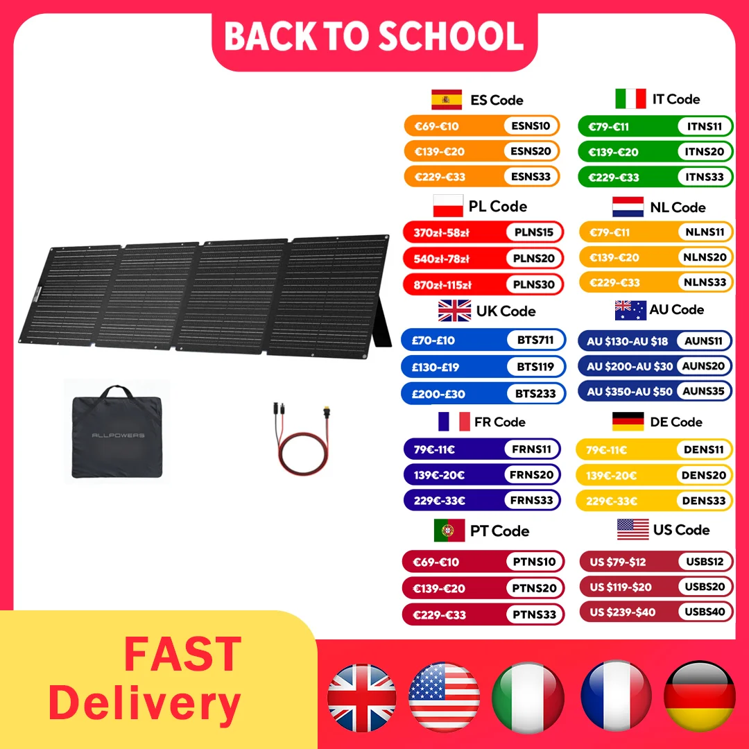 ALLPOWERS SE200 200 W Solarpanel, monokristallines ETFE, IP68, wasserdicht, faltbar, Solarpanel für Solargenerator, Outdoor, Wohnmobil, Reisen