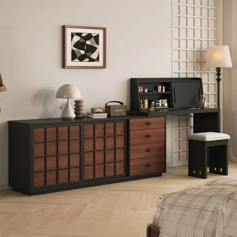 Medieval bedroom dresser chest integrated bed end 2025 new French retro multi-functional corner dressing table