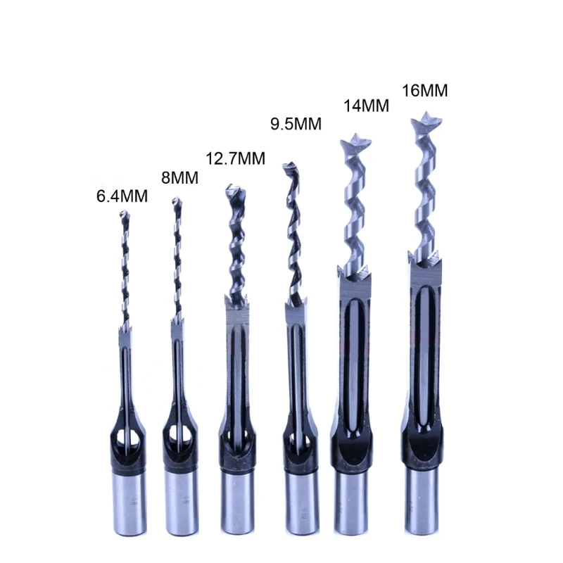 6 pçs buraco quadrado mortise cinzel broca ferramentas, 5/8 "9/16" "3/8" 5/16 "1/4" hss carpintaria buraco viu mortising da