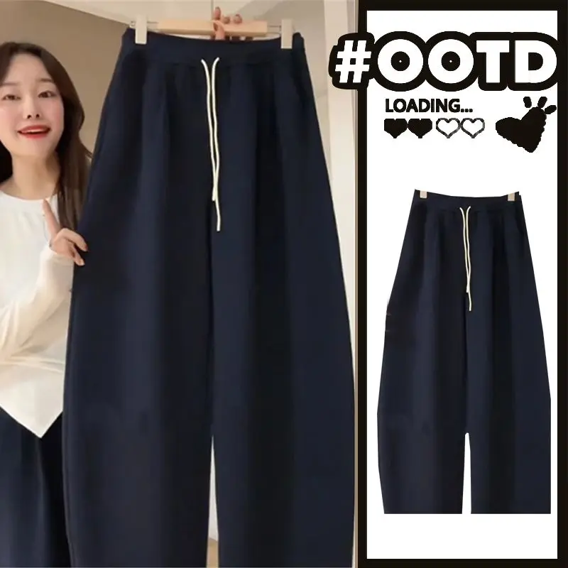 

Men's Autumn Winter Large Size Fce Lined Banana Pants Straight Leg Casual Drapey Loose Fit Trousers Faionable Slimming