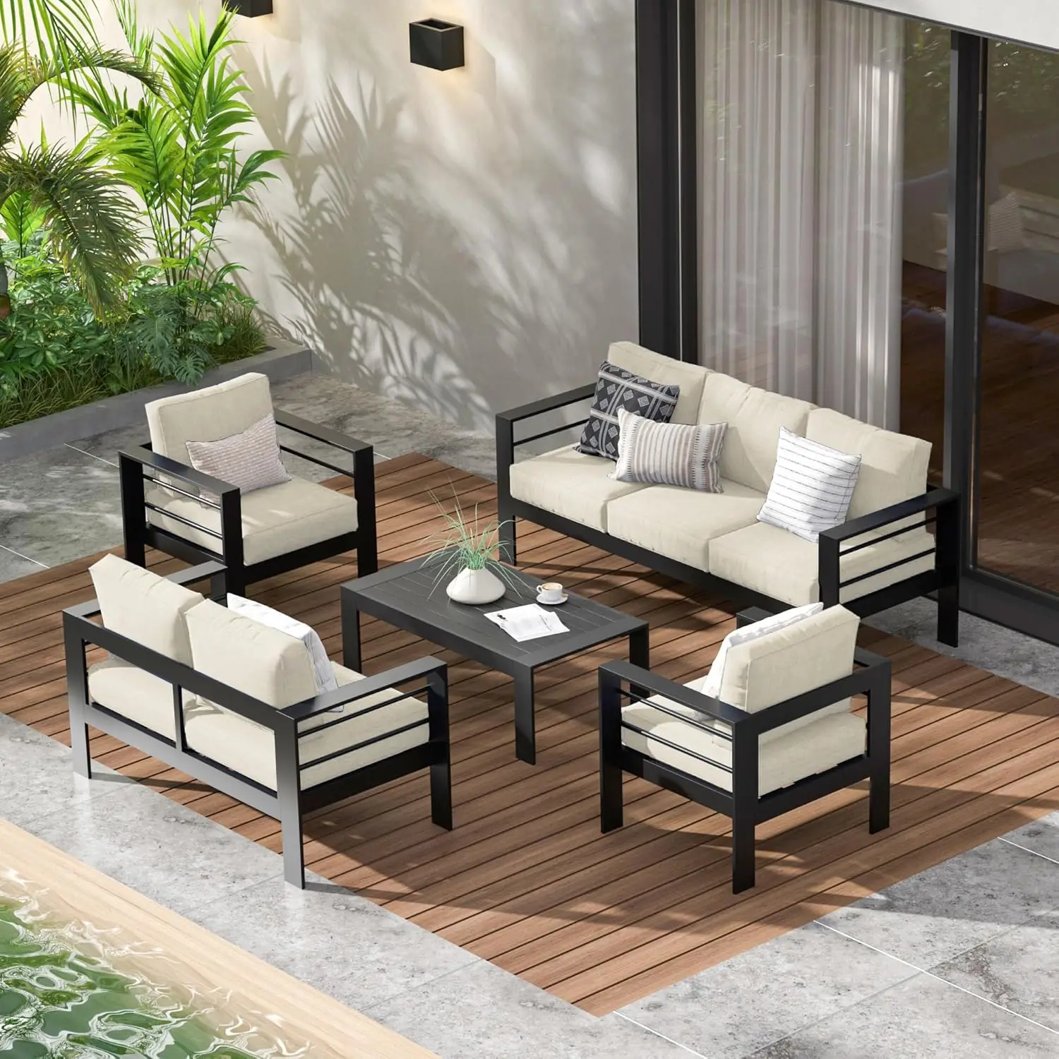 

Aluminum Outdoor Patio Furniture Set 5 Pieces Modern Patio Sectional Sofa Conversation Set Outdoor Seating Set with Coffee Table