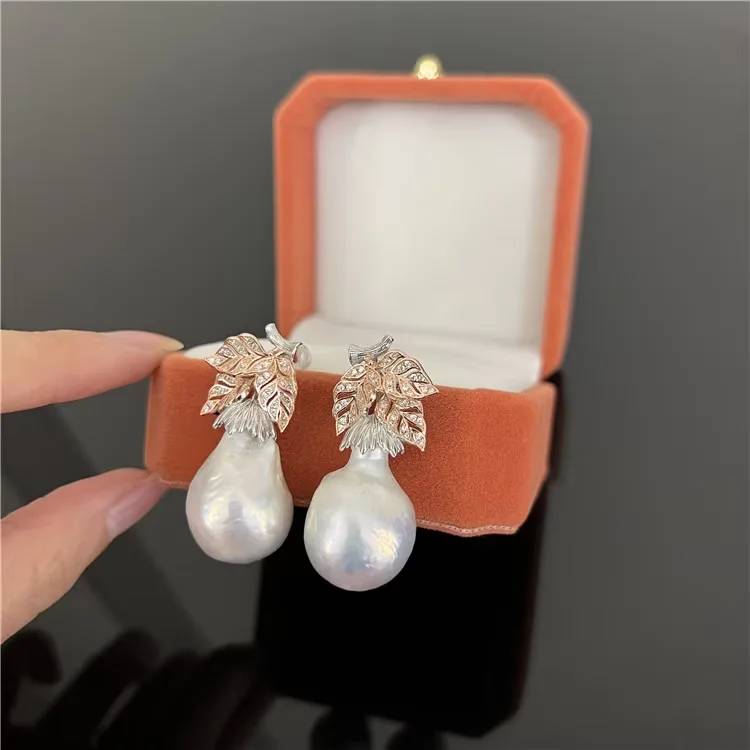 Natural baroque Pearl Earrings 925 Sterling Silver Luxury fashion earrings