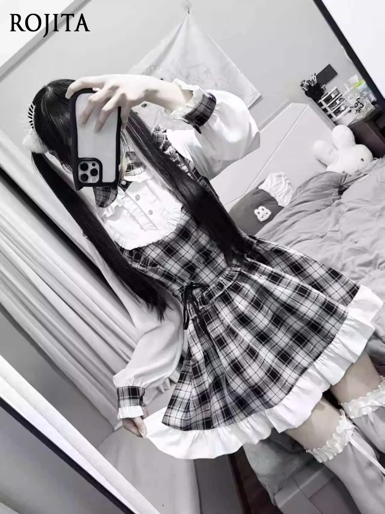 

Cute Black White Maid Lolita Mini Dress Sweet Style Dress Doll Collar Ruffle Edge Slim A-shaped Dress Summer Dresses