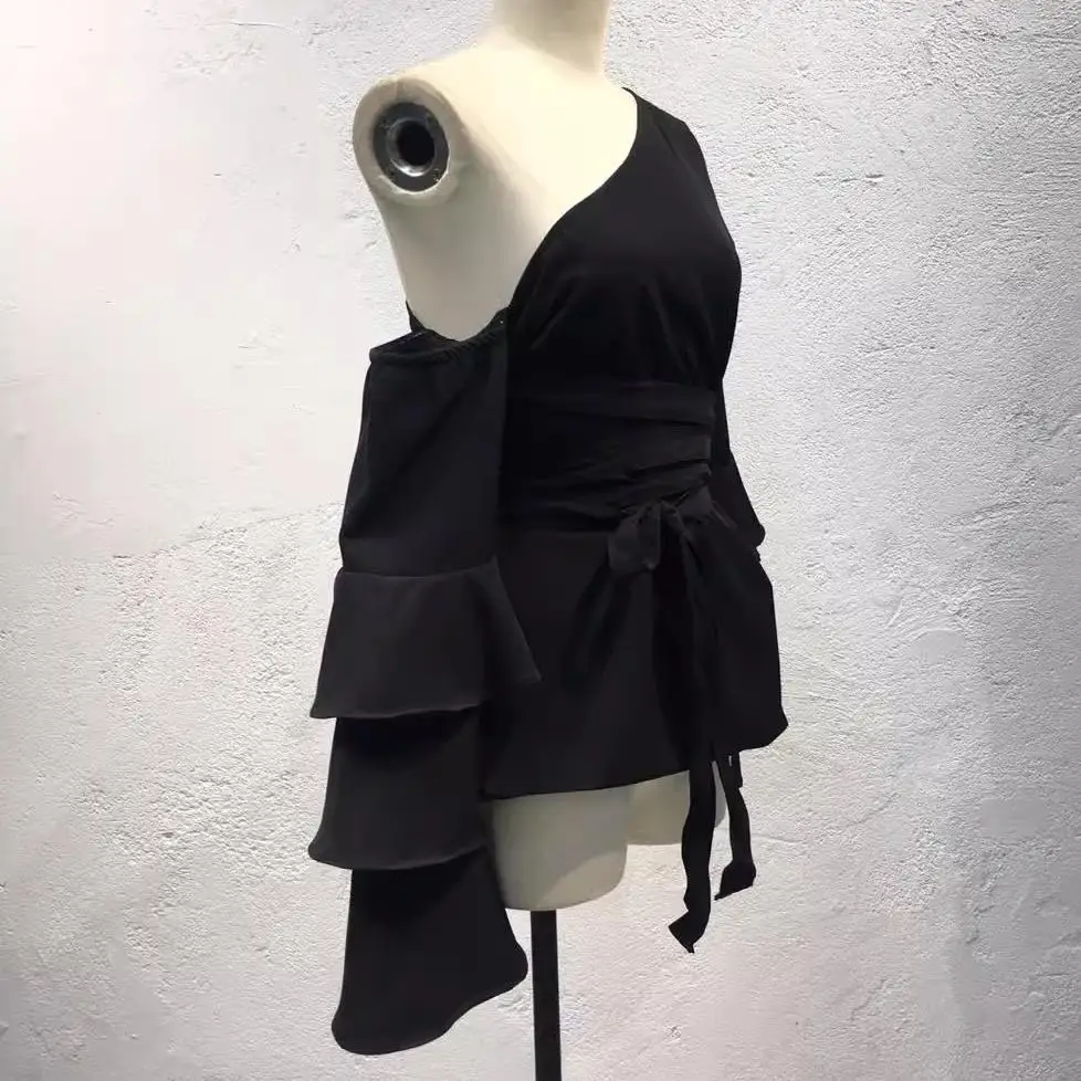 

Ele Long Sve Blouse with Sa Slimming Multi-Layered Gored Skirt Design French Sle Pure Color irt for Women