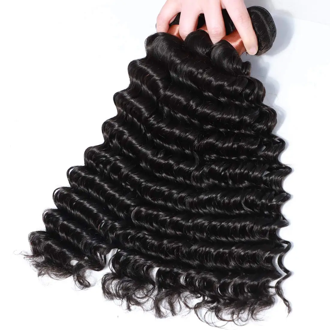 Bundles brésiliens de cheveux humains Deep Wave, cheveux vierges bouclés, tissage de cheveux humains, support et faisceaux ondulés, document naturel, 10A, 3 faisceaux