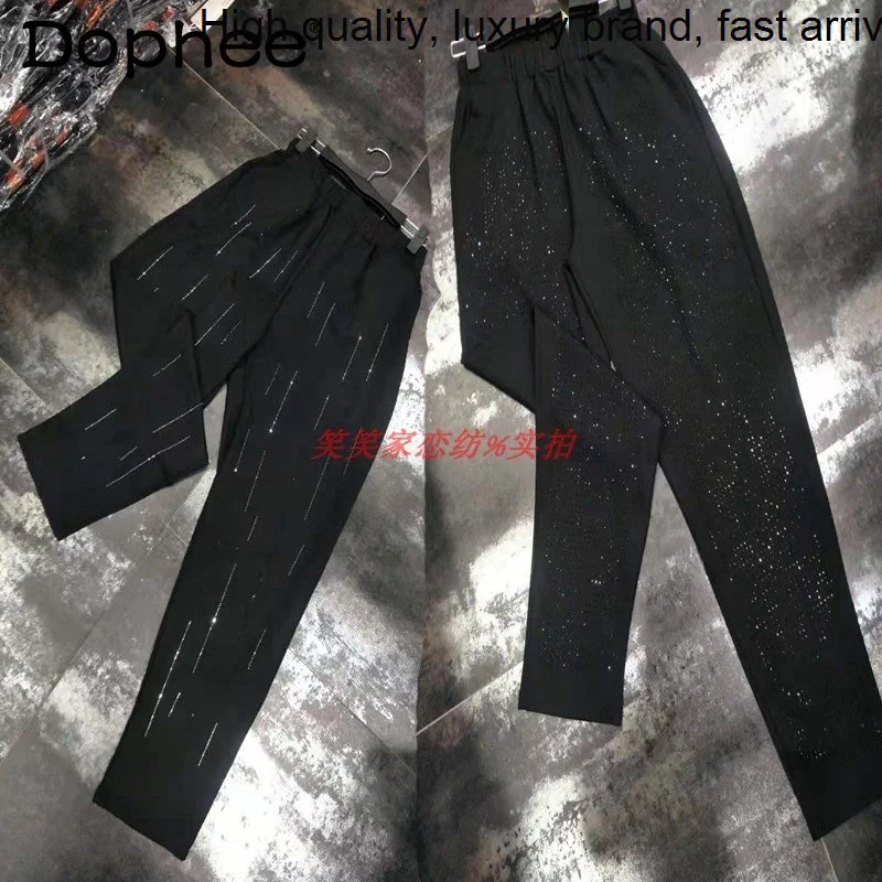 

Autumn 2023 Spring Loose Fashion Cotton Diamond Black Skinny Women Elastic Waist Slimming Harem Baggy Pants Oversized 6XL