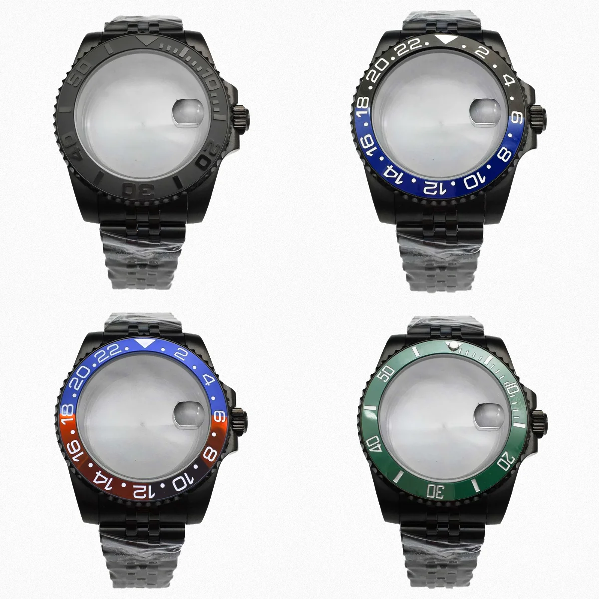 

40mm Black Watch Case 316L Stainless Steel Fit NH35 NH36 8215 Movement Ceramic Bezel Sapphire glass 28.5mm Dial Waterproof