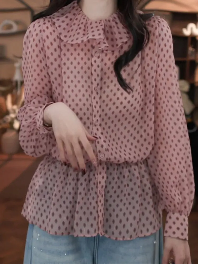 

Модная женская блузка Ele Faionable с воротником-лотосом на одной пуговице, свободного кроя, стройнящая, повседневная, дышащая, приятная к телу