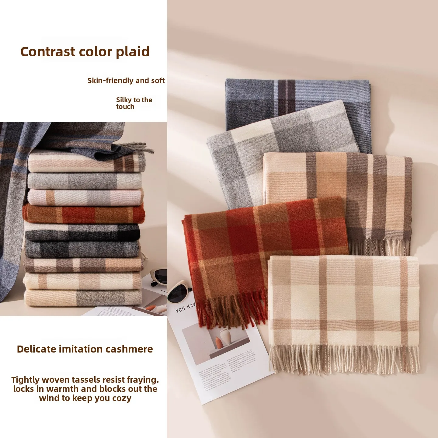 Scarf Shawl Advanced Sense, Versatile for Men and Women, Thickened, Plaid Warm in Autumn and Winter, Comfortable and Soft Scarf