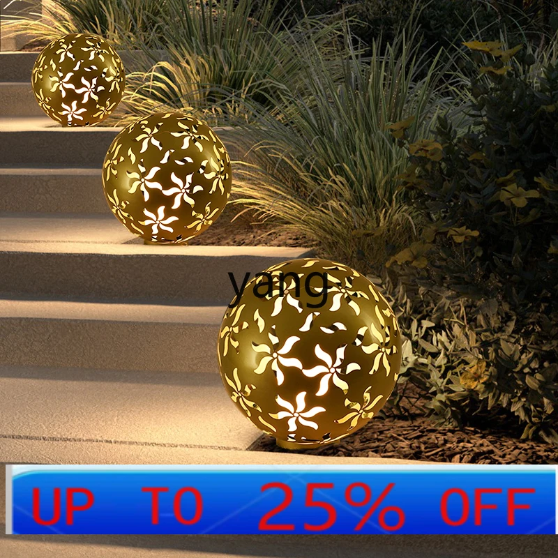 LTT solar lawn ornament hollow round ornament outdoor courtyard ornament scenic grass