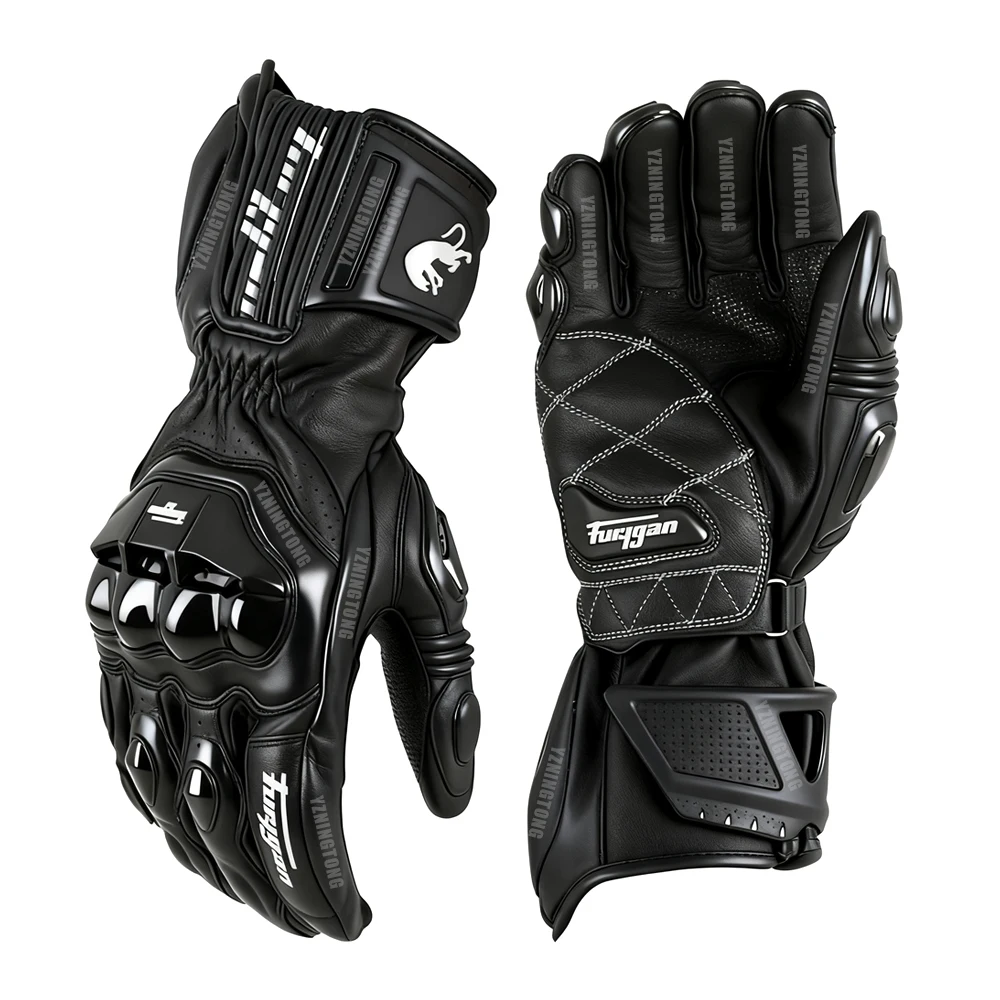 Leren motorhandschoenen Ademend Guantes Luvas met volledige vingers Buitensporten Koolstofvezel Zwart Motocross Racing Rijhandschoenen