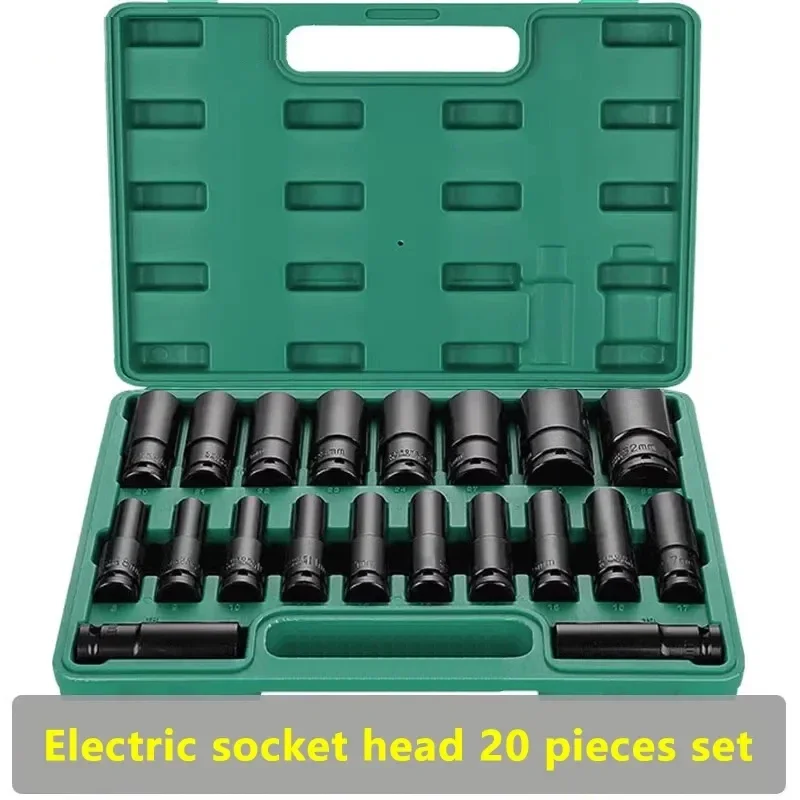 GREENER Electric Wrench Socket Set 10/15/20Piece Set Carbon Steel Hexagonal Lengthened Wind Gun Sleeve Head