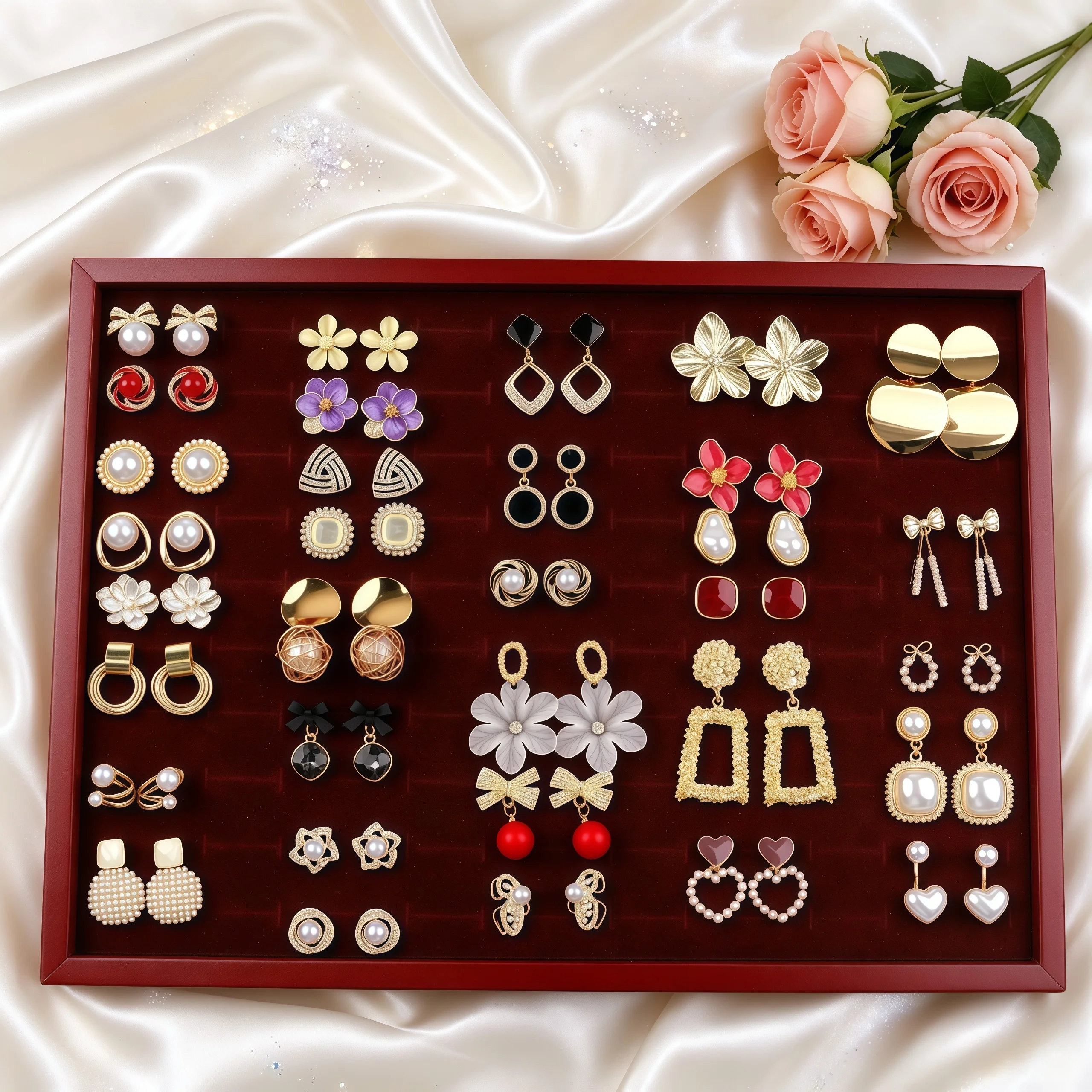 10/20Pairs/Lot Vintage Elegant Simple Fashion Women's Earring Set Drop Oil Flower Imitation Pearl Designs Jewelry for Party Gift