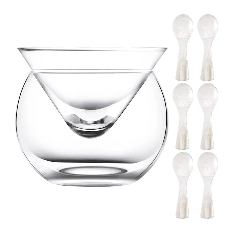 

B84B-Набор для сервировки икры включает в себя серверный набор для охладителя стекла, 6 шт., 3,2-дюймовые перламутровые ложки с круглой ручкой