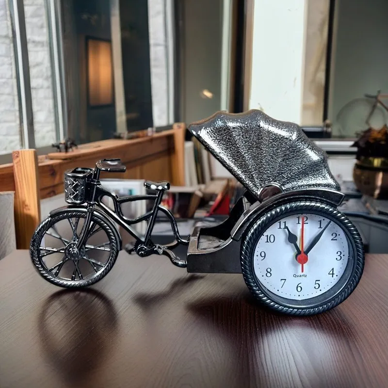 

Vintage Rickshaw Alarm Clock-Retro Table Clock with Moving Wheels | Unique Home Decor &Collector's Item for Asian Culture Lovers