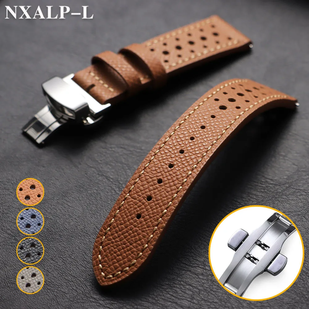 العالمي حقيقية جلد البقر حزام (استيك) ساعة اكسسوارات 18 مللي متر 19 مللي متر 20 مللي متر 22 مللي متر الرجال النساء تنفس سوار حزام فراشة مشبك