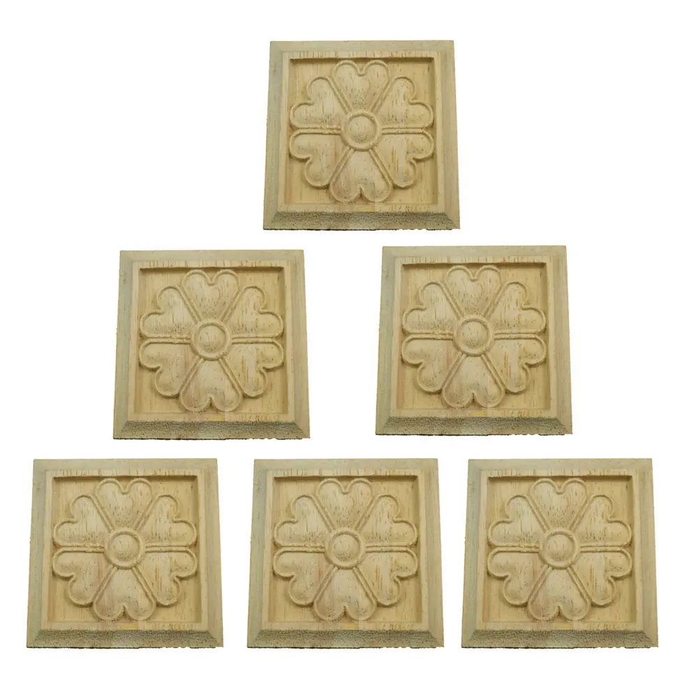 

6PCS Square Unpainted Wood Carved Decal Corner Onlay Applique Frame Wood Decal for Home Furniture Wall Cabinet Door Decor Crafts