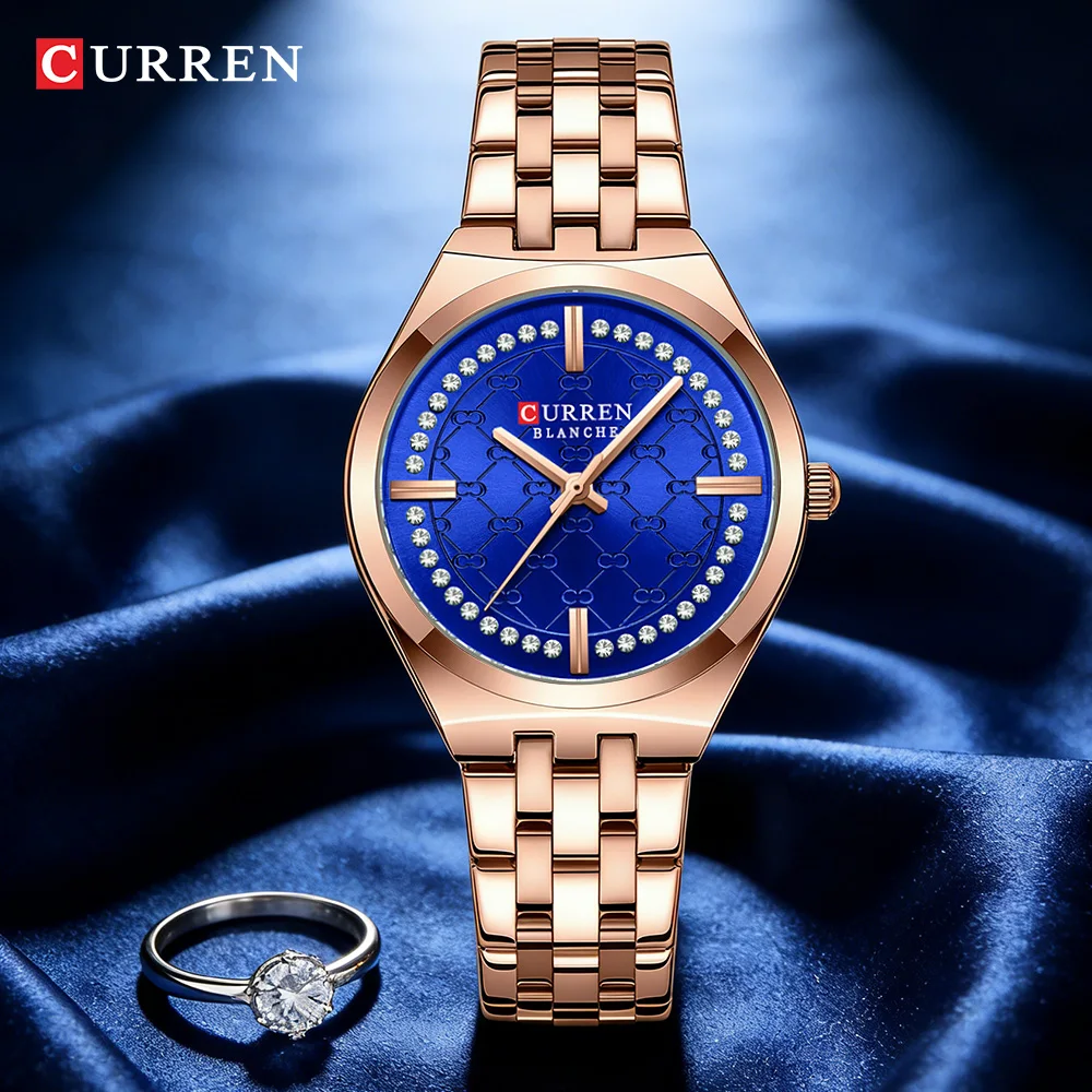 CURREN Designer Style Watch for Women Elegant 32mm Dial with Rhinestones Stainless Steel Band  Luxury Dress Ladies Wristwatch