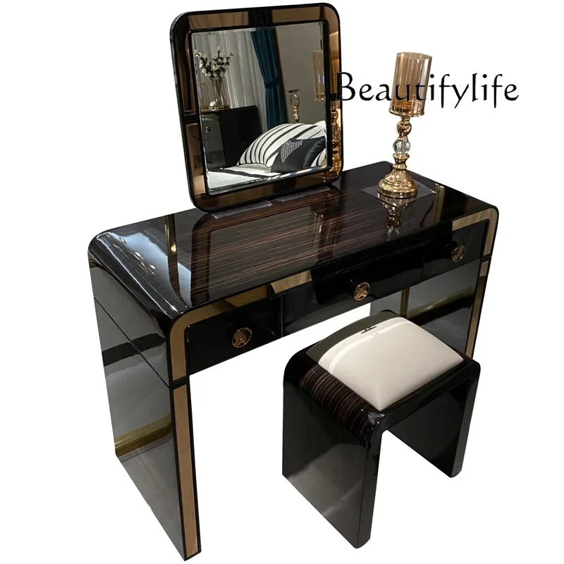 

Italian light luxury dressing table dressing stool combination, post-modern bedroom solid wood dressing table makeup stool