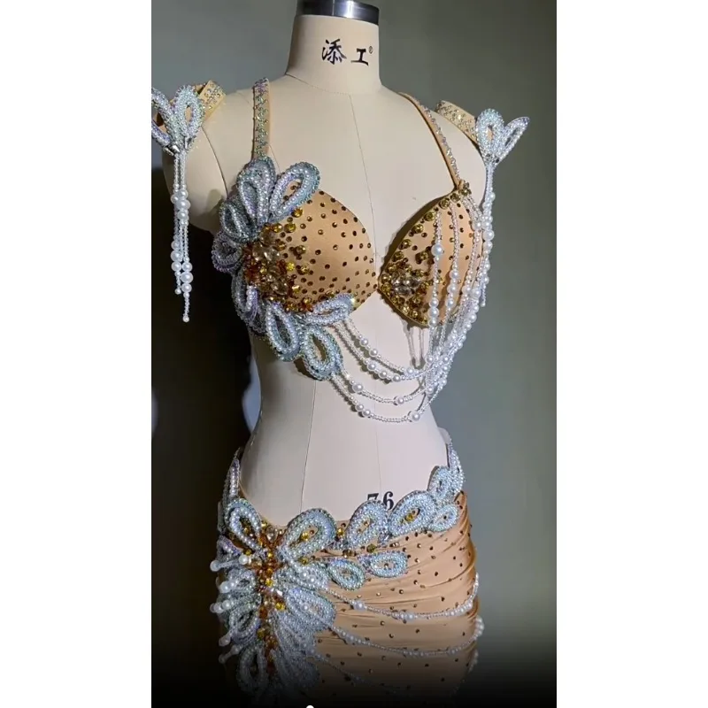 Customized Women Belly Dance Performance Costume High Waist Sexy Hollow Out Big Skirt Team Competition Uniform Belly Dancing Bra