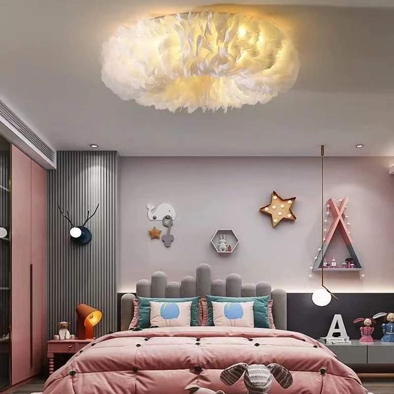 Feather Ceiling Lamp Living Room Bedroom Restaurant Ceiling Light Lustre Home Decor Indoor Lighting Hanging Lamps Fixtures