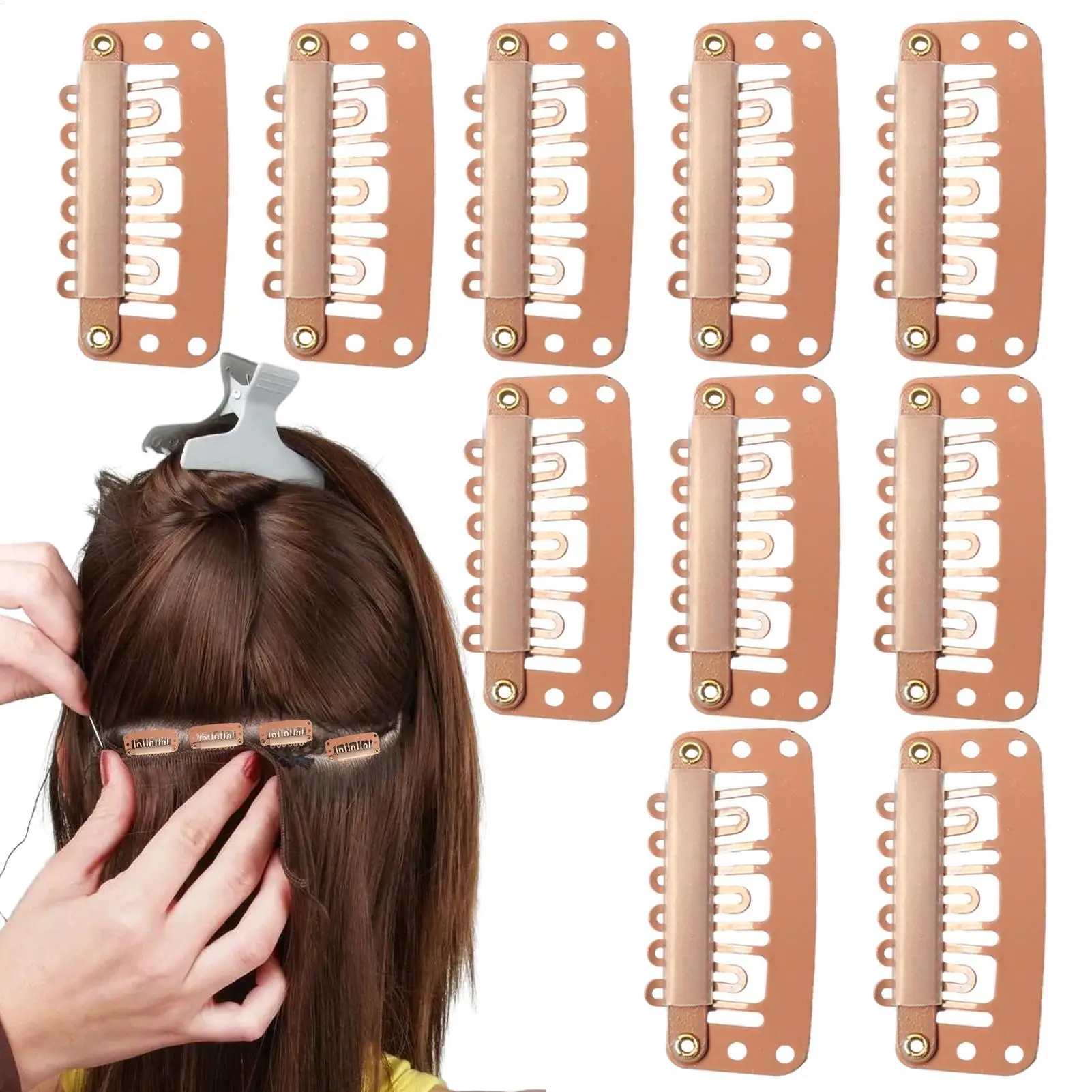Hair Extension Clips Click On Sturdy 6-Tooth Stainless Steel Hair Extension Clip for Wigs Hair Extensions