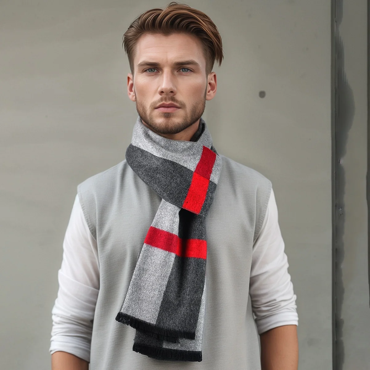 2024 Winter Scarf Men Classic Lattice Pashmina Tassel Cashmere Scarf Soft Scarves Shawls Wraps Blanket Handkerchief Stoles