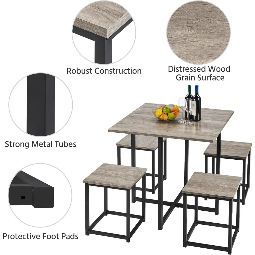 Outdoor Tables 5-Piece Set - Industrial Kitchen & Chairs Sets for 4 Compact Outdoor Tables