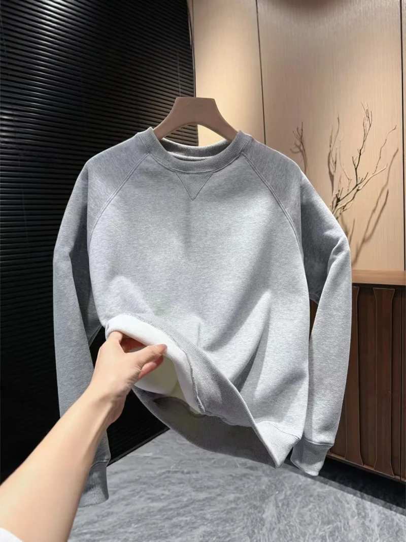 

Мужской осенне-зимний свитшот с круглым вырезом, на флисовой подкладке, утепленный, повседневный, универсальный, с длинным рукавом, базовый, премиум-класса