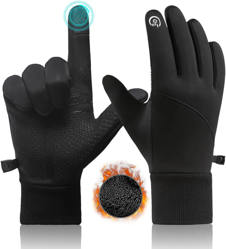 

Winter Thermal Gloves Windproof Water-Resistant Gloves Anti-Slip Touch Screen Cycling Gloves for Men Women Hiking Riding Bike