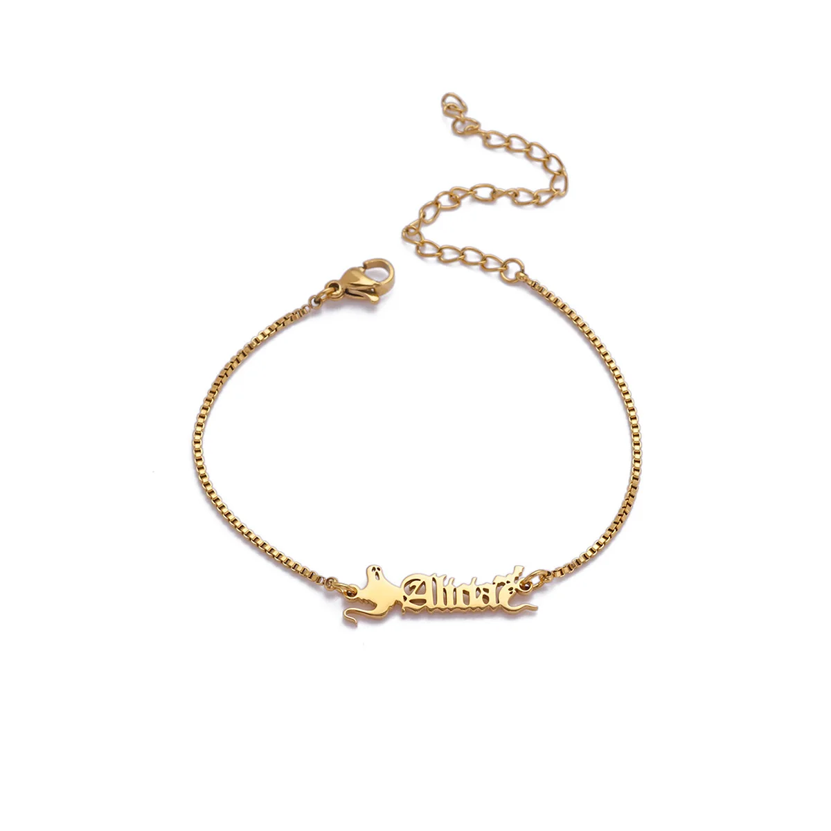 Pulsera con nombre personalizado para mujer, pulsera con letras góticas personalizadas de fantasma de Color dorado para Halloween, cadena de caja, joyería de acero inoxidable
