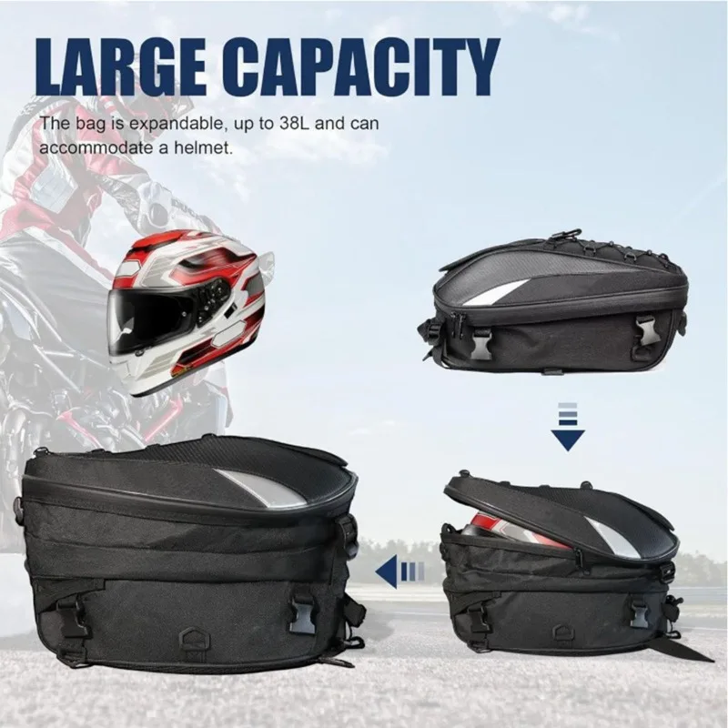 Waterproof Motorcycle Helmet Backpack Large Capacity Rear Seat Tail Bag Travel Riding Luggage Storage Bag for Motorbike Riders